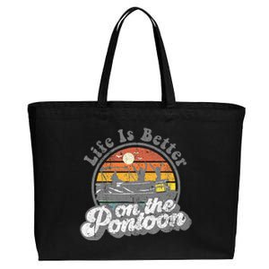 Life Is Better On The Pontoon Boat Funny Boating Lake Gift Cotton Canvas Jumbo Tote