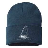 Life Is Better On A Boat Sailboat Sketch Cool Sailing Gifts Sustainable Knit Beanie