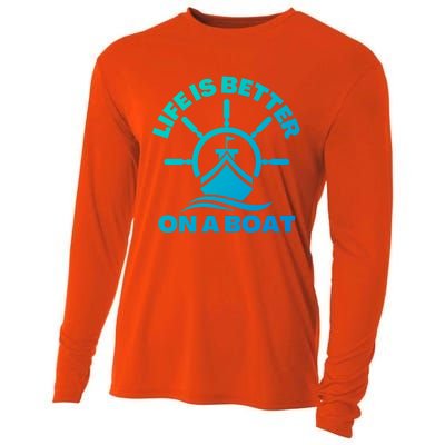 Life Is Better On A Boat Boating Cool Gift Cooling Performance Long Sleeve Crew