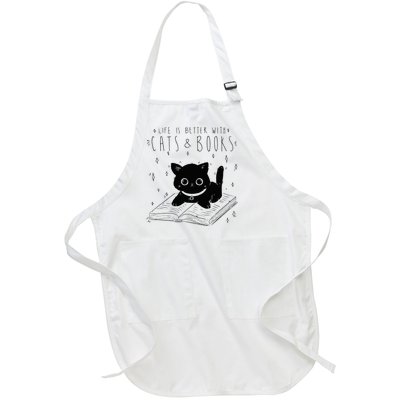 Life is better with Cats & Books Lover Book Nerd Librarian Full-Length Apron With Pockets