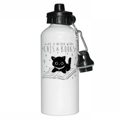 Life is better with Cats & Books Lover Book Nerd Librarian Aluminum Water Bottle