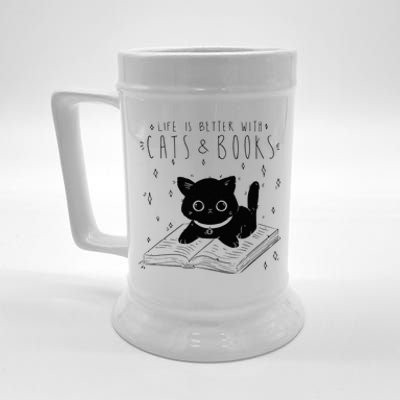 Life is better with Cats & Books Lover Book Nerd Librarian Beer Stein