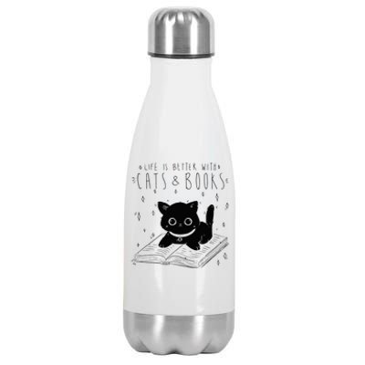 Life is better with Cats & Books Lover Book Nerd Librarian Stainless Steel Insulated Water Bottle