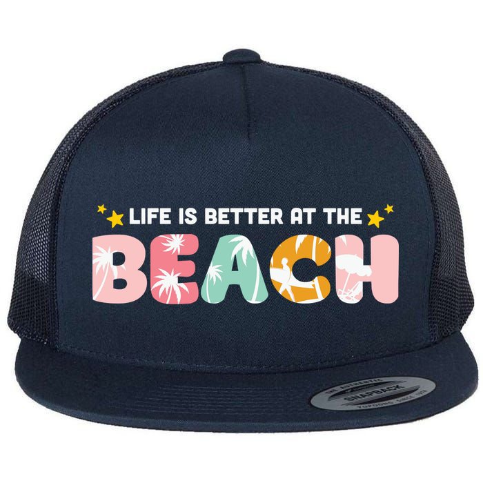 Life Is Better At The Beach Summer Tropical Flat Bill Trucker Hat