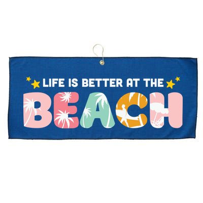 Life Is Better At The Beach Summer Tropical Large Microfiber Waffle Golf Towel