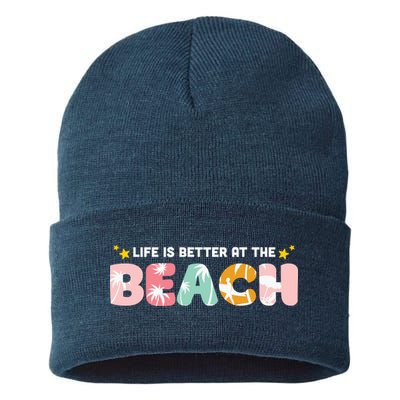 Life Is Better At The Beach Summer Tropical Sustainable Knit Beanie