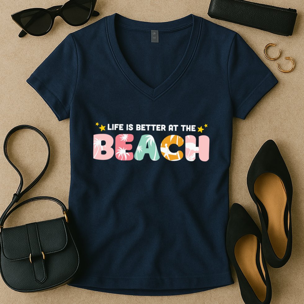 Life Is Better At The Beach Summer Tropical Women's V-Neck T-Shirt