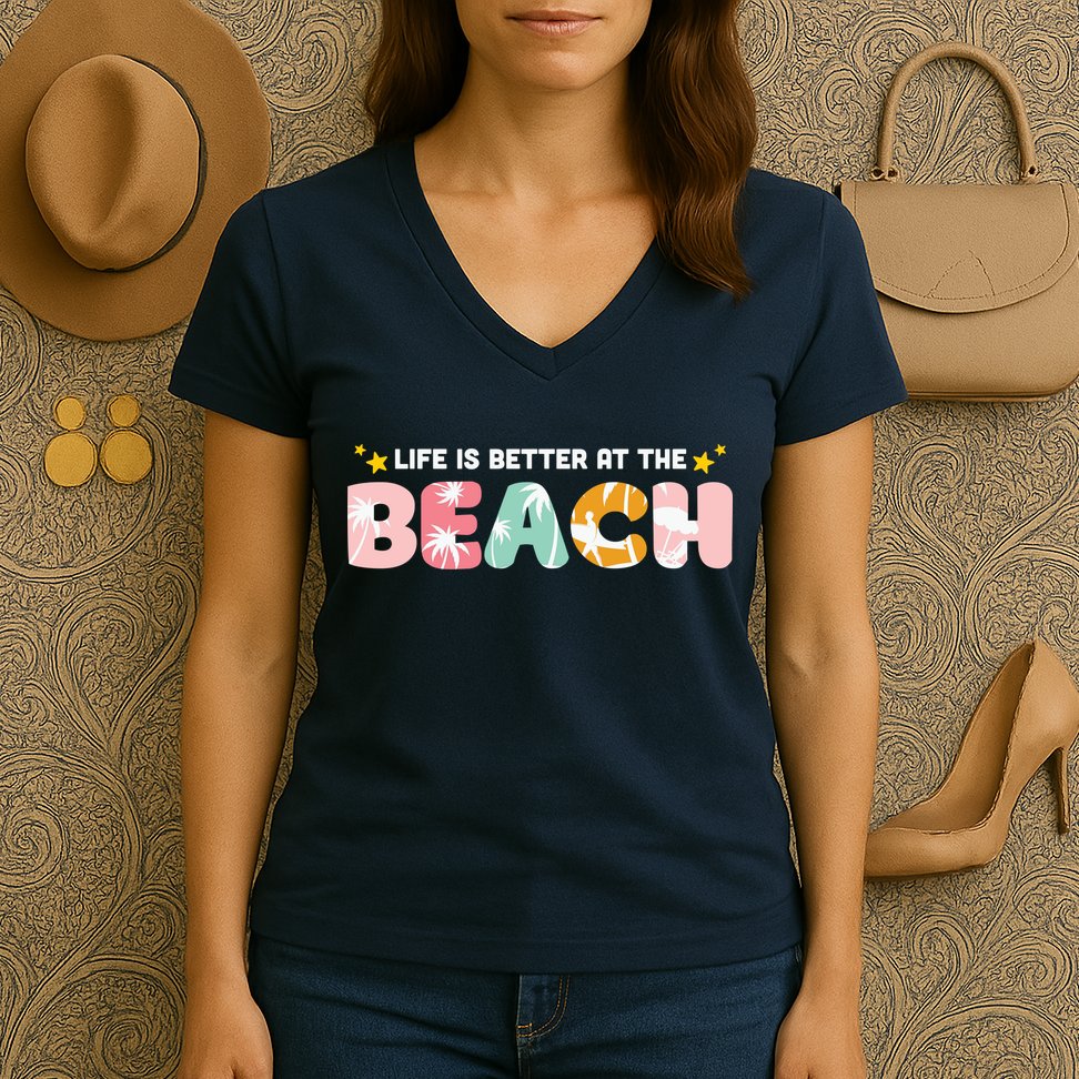 Life Is Better At The Beach Summer Tropical Women's V-Neck T-Shirt