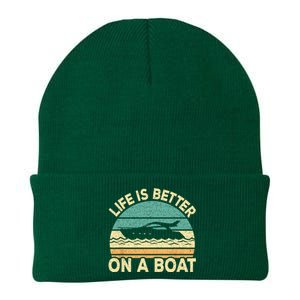 Life Is Better On A Boat Funny Retro Boating Captain Knit Cap Winter Beanie