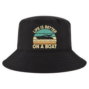 Life Is Better On A Boat Funny Retro Boating Captain Cool Comfort Performance Bucket Hat