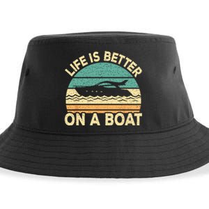 Life Is Better On A Boat Funny Retro Boating Captain Sustainable Bucket Hat