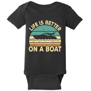 Life Is Better On A Boat Funny Retro Boating Captain Baby Bodysuit