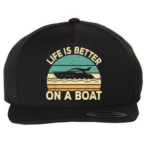 Life Is Better On A Boat Funny Retro Boating Captain Wool Snapback Cap