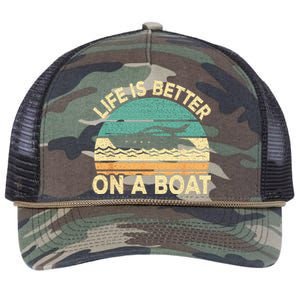 Life Is Better On A Boat Funny Retro Boating Captain Retro Rope Trucker Hat Cap