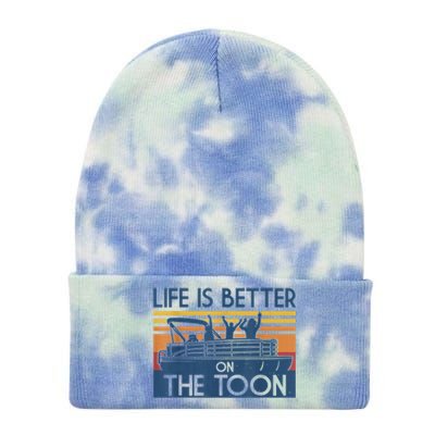 Life Is Better On The Toon Vintage Pontoon Boat Boating Gift Tie Dye 12in Knit Beanie