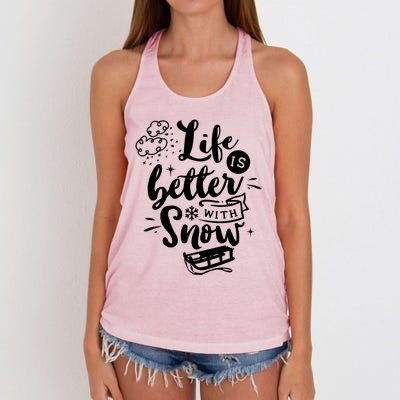 Life Is Better With Snow Sledding Funny Christmas Holiday Gift Women's Knotted Racerback Tank