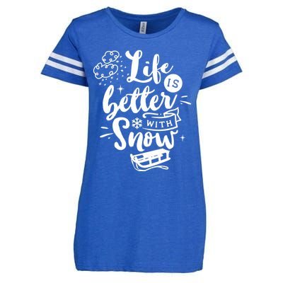 Life Is Better With Snow Sledding Funny Christmas Holiday Gift Enza Ladies Jersey Football T-Shirt