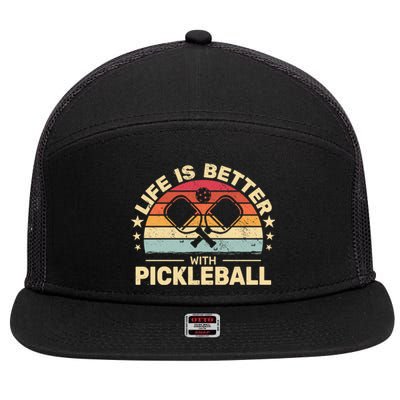 Life Is Better With Pickleball Vintage Funny Gift 7 Panel Mesh Trucker Snapback Hat