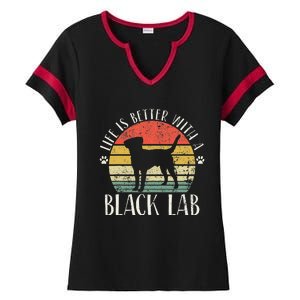 Life is Better with Labrador Retro Golden Black Lab Dad Mom Ladies Halftime Notch Neck Tee