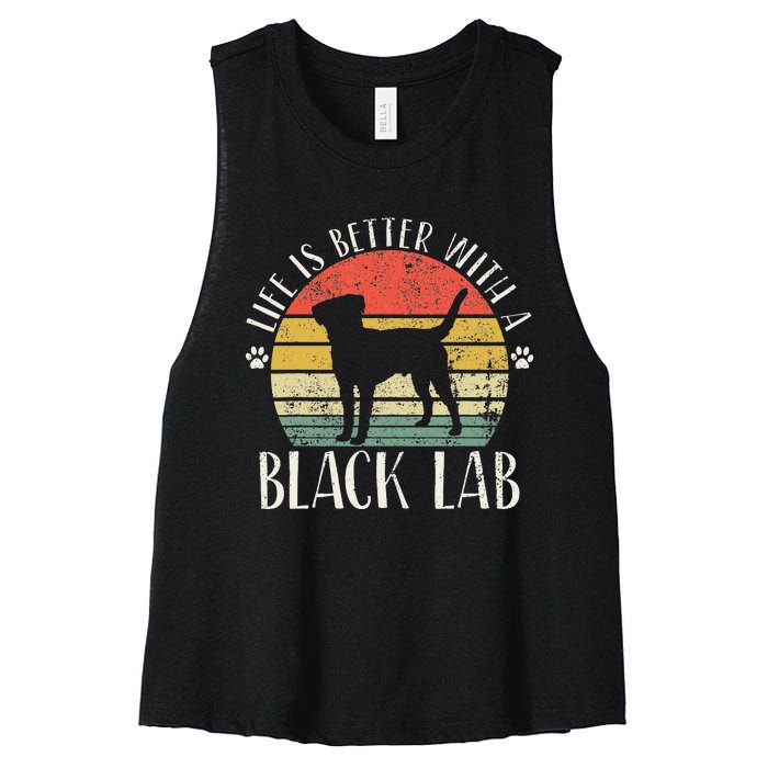 Life is Better with Labrador Retro Golden Black Lab Dad Mom Women's Racerback Cropped Tank