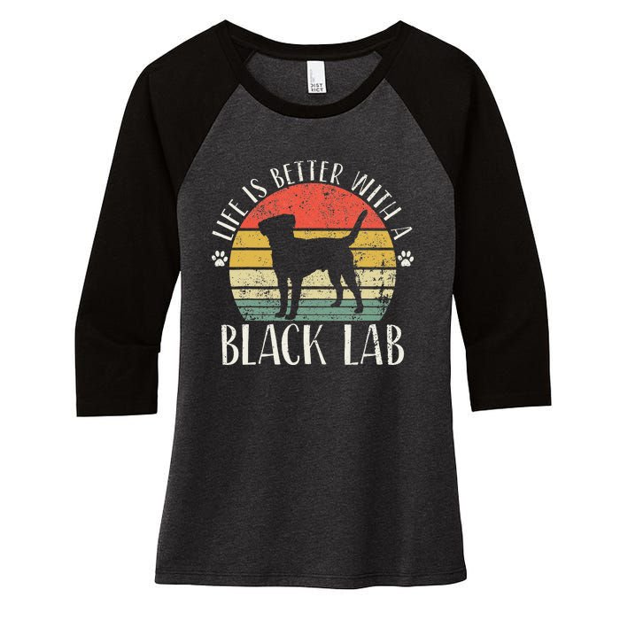 Life is Better with Labrador Retro Golden Black Lab Dad Mom Women's Tri-Blend 3/4-Sleeve Raglan Shirt