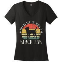 Life is Better with Labrador Retro Golden Black Lab Dad Mom Women's V-Neck T-Shirt