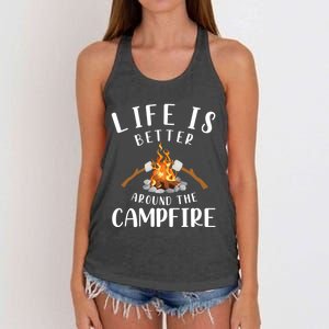 Life Is Better Around The Campfire Camping Accessories Gear Cute Gift Women's Knotted Racerback Tank