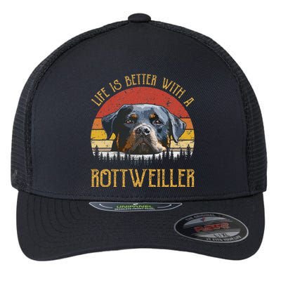 Life Is Better With A Rottweiler Dog Lover Gift Flexfit Unipanel Trucker Cap