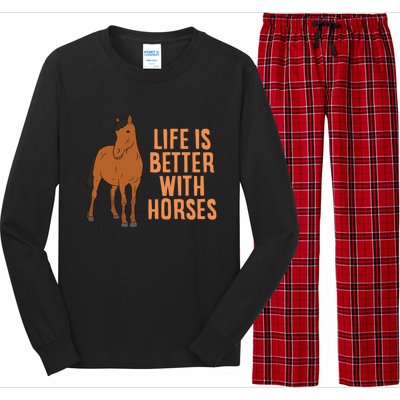 Life Is Better With Horses Funny Horseback Riding Cute Gift Long Sleeve Pajama Set