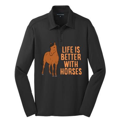 Life Is Better With Horses Funny Horseback Riding Cute Gift Silk Touch Performance Long Sleeve Polo