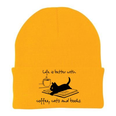 Life Is Better With Books Cats And Coffee Gift Knit Cap Winter Beanie