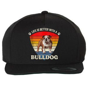 Life Is Better With A English Bulldog Retro Sunset Wool Snapback Cap