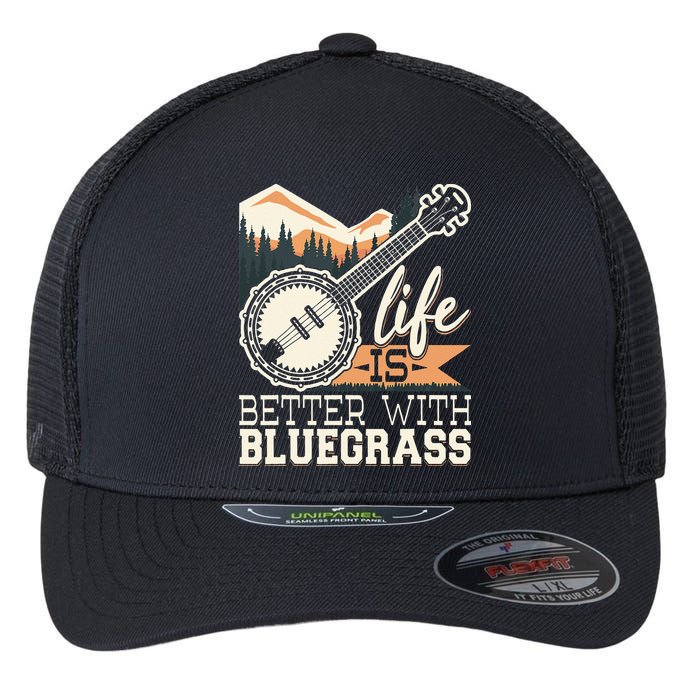 Life Is Better With Bluegrass Banjo Player Musician Flexfit Unipanel Trucker Cap