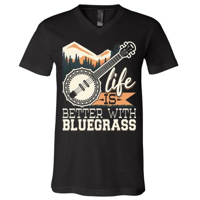 Life Is Better With Bluegrass Banjo Player Musician V-Neck T-Shirt