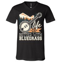 Life Is Better With Bluegrass Banjo Player Musician V-Neck T-Shirt