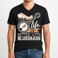 Life Is Better With Bluegrass Banjo Player Musician V-Neck T-Shirt