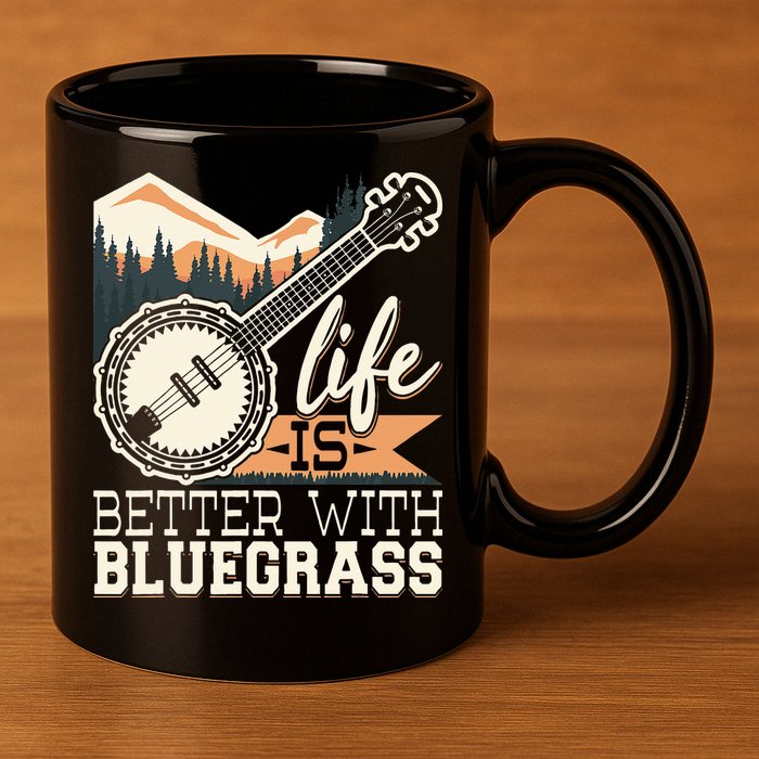 Life Is Better With Bluegrass Banjo Player Musician 11oz C Handle Ceramic Mug
