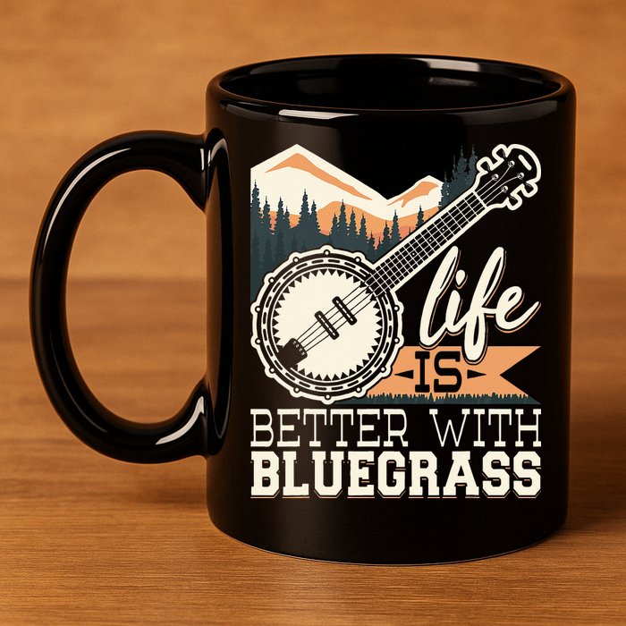 Life Is Better With Bluegrass Banjo Player Musician 11oz C Handle Ceramic Mug