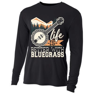 Life Is Better With Bluegrass Banjo Player Musician Cooling Performance Long Sleeve Crew