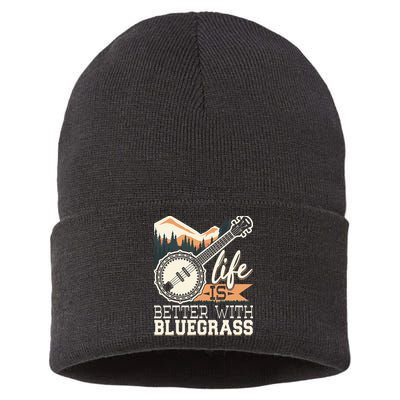 Life Is Better With Bluegrass Banjo Player Musician Sustainable Knit Beanie