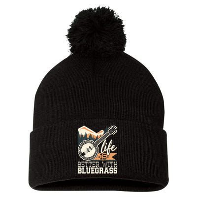 Life Is Better With Bluegrass Banjo Player Musician Pom Pom 12in Knit Beanie