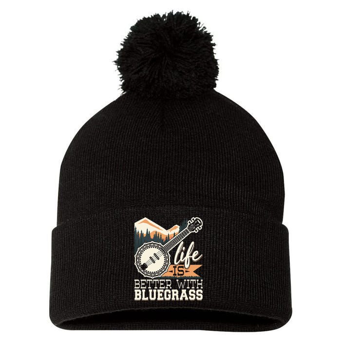 Life Is Better With Bluegrass Banjo Player Musician Pom Pom 12in Knit Beanie