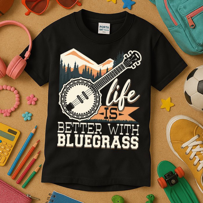 Life Is Better With Bluegrass Banjo Player Musician Kids T-Shirt