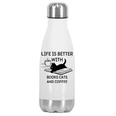 Life Is Better With Books Cats And Coffee Stainless Steel Insulated Water Bottle