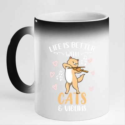 Life Is Better With Cats And Violins Cool Gift 11oz Black Color Changing Mug