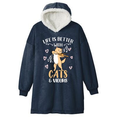 Life Is Better With Cats And Violins Cool Gift Hooded Wearable Blanket