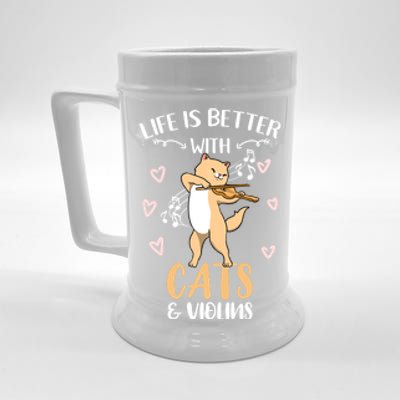 Life Is Better With Cats And Violins Cool Gift Beer Stein