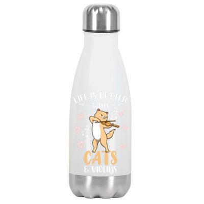 Life Is Better With Cats And Violins Cool Gift Stainless Steel Insulated Water Bottle