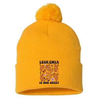 Leukemia Is Boo Sheet Leukemia Cancer Awareness Pom Pom 12in Knit Beanie