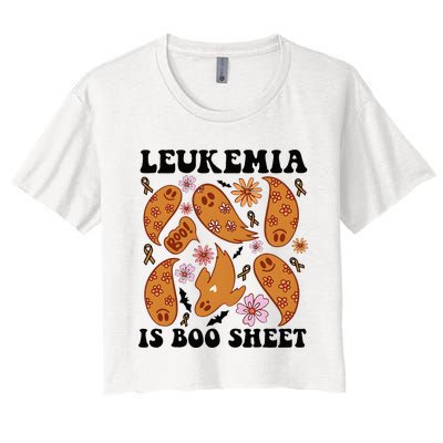 Leukemia Is Boo Sheet Leukemia Cancer Awareness Women's Crop Top Tee